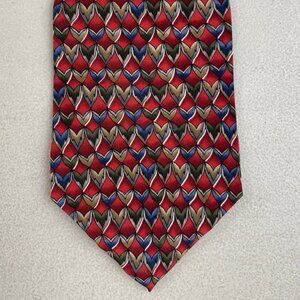 Vintage Abstract Art Print Tie 1990s Cocktail Collection Silk Necktie Red/Taupe